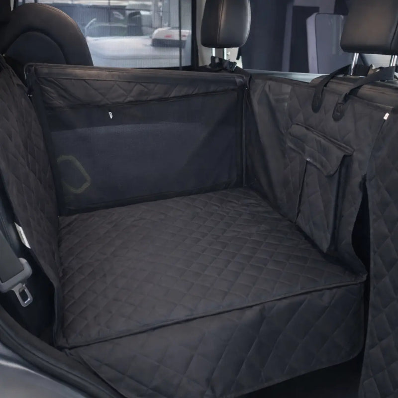 Buddy & Joy Dog Car  Hammock installed in car - showing the barrier, strong base, space , airflow and storage. 