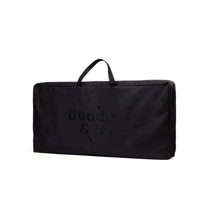 Buddy & Joy Dog Car Hammock, Pet Seat in black canvas storage bag. 