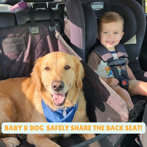 Dog Car Hammock fits next to babyseat in car