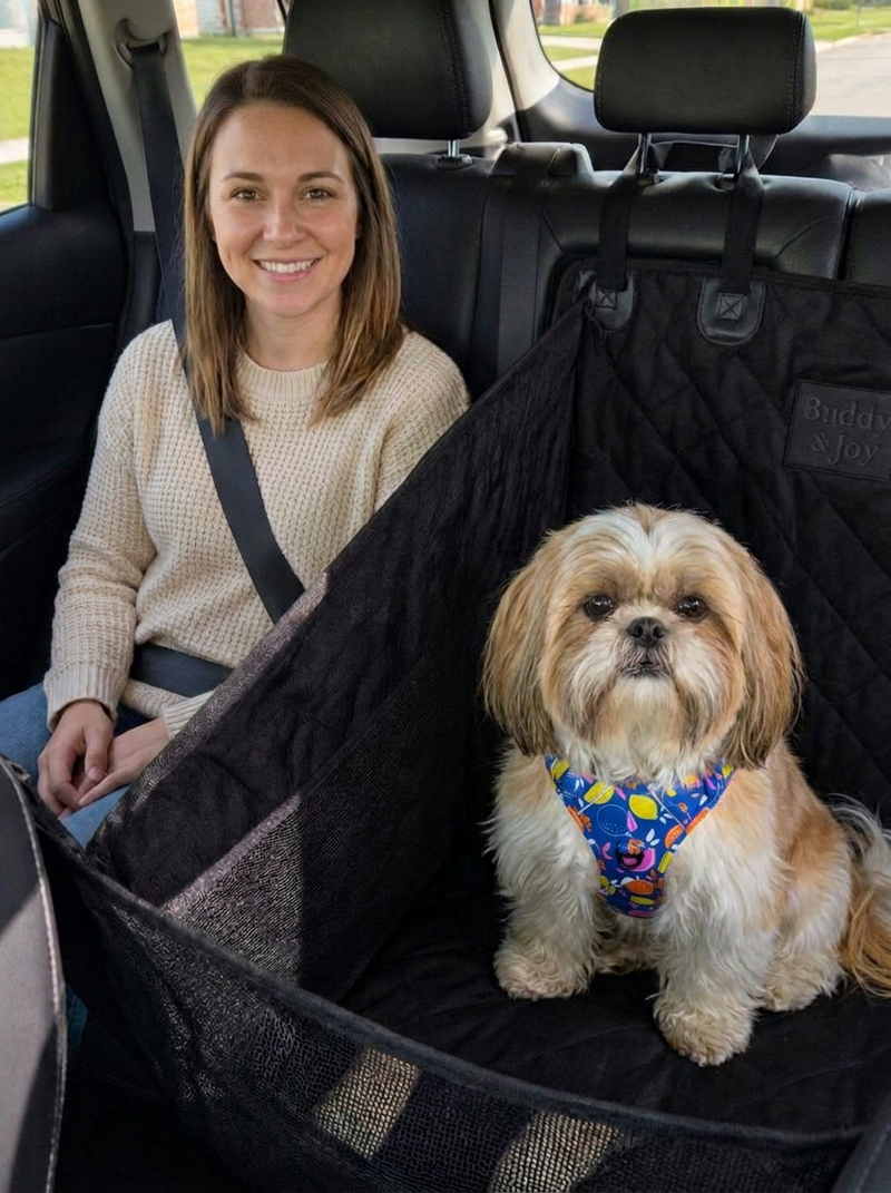 Buddy & Joy Dog Car Hammock installed in a family car back seat